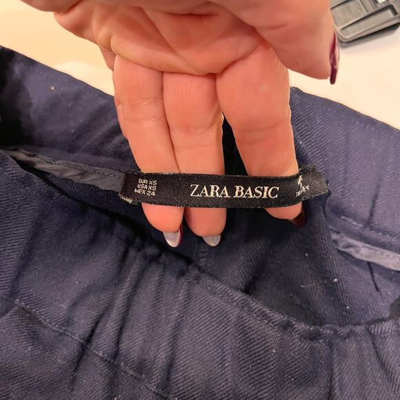 Zara Basic Navy Blue Pleated Jogging Pants with Tuxedo Stripe Size XS - Picture 6 of 10